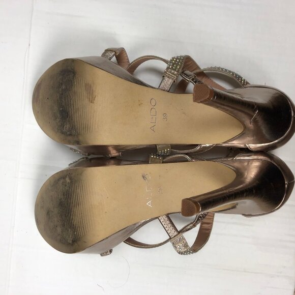 ALDO Rose Gold Dress Sandals - Women's Sz 9 High Heel Strappy Narciso Sexy Bling - Picture 8 of 8